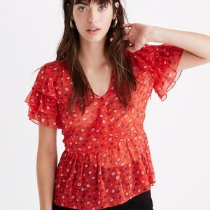 Tiered-Sleeve Peplum Top in Metallic Prairie Posie